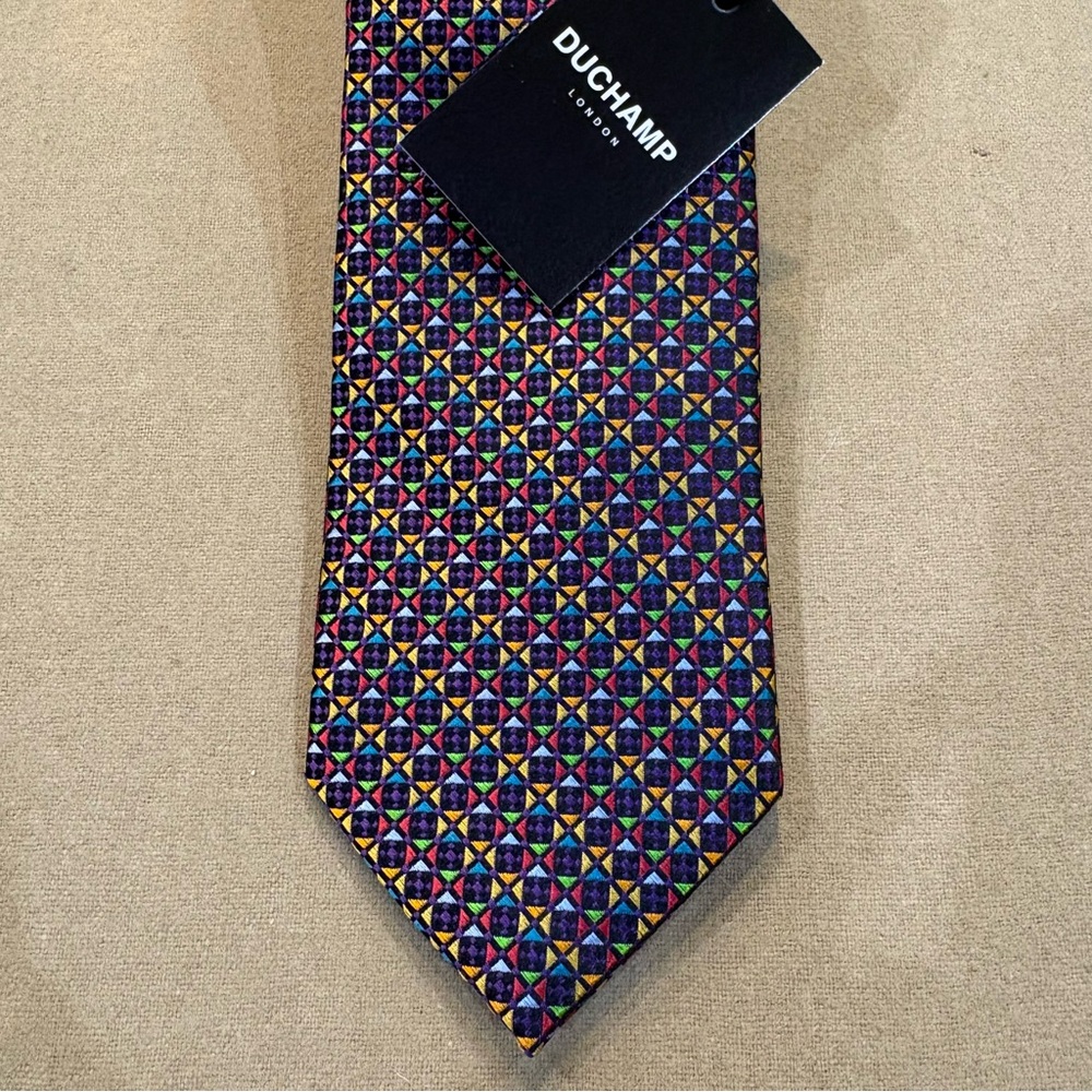 Duchamp London Multicolor Geometric Print 100% Silk Tie NWT